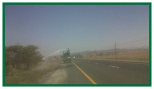 Hydroseeding mulch sprayed on road verge